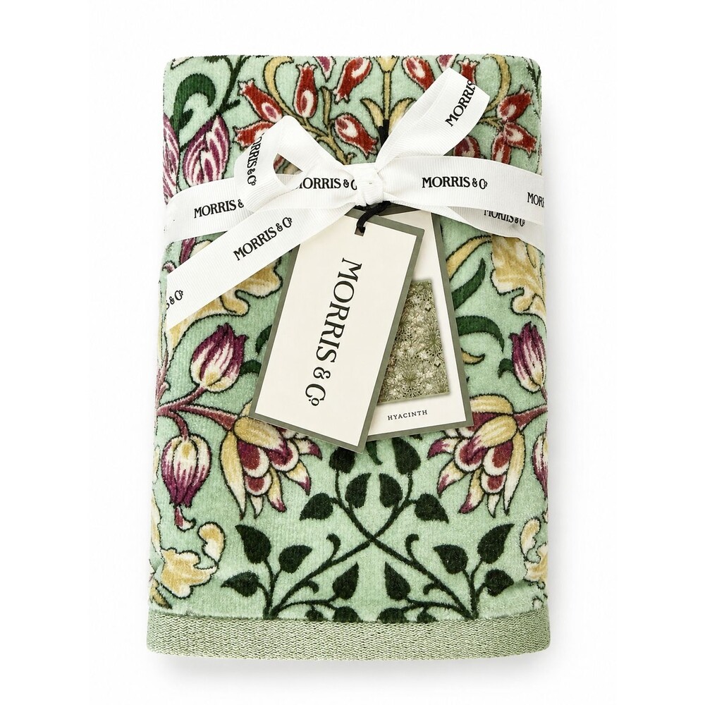 William Morris & Co Hyacinth Hand Towels Soft Luxury 18x28" Green Set of 2 Plush